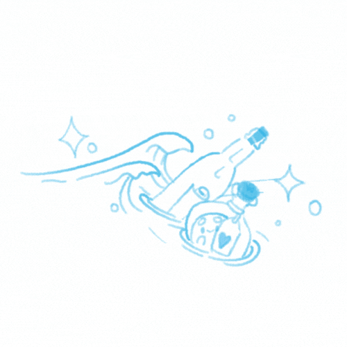 Waves roll with a message in a bottle along with a Cultare slime contained in a bottle float on. Texts read, "The Kudoboard is open. Shares are appreciated! Come by the Project server for Altare's Birthday Project 2024 - Open from Dec 1st to Dec 31st".